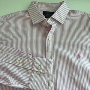 Polo Ralph Lauren‎ Mens Slim Fit Stretch Poplin Pink stripe Button Down 17 34/35